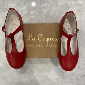 La Coqueta Girls Red T-Bar Leather Shoes | Size 10 US